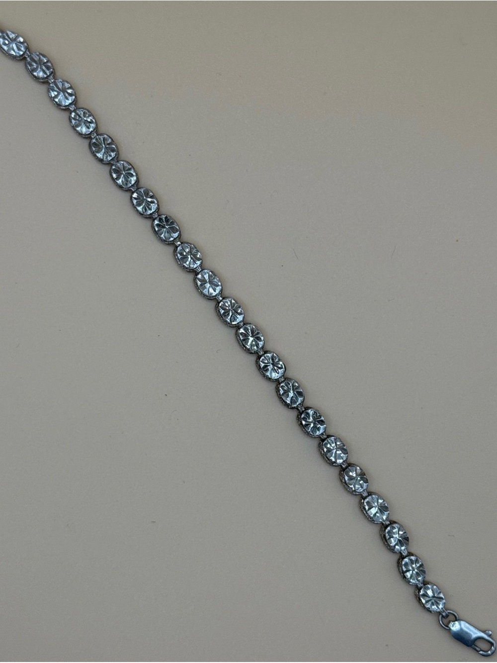 Vintage Flower Chain Bracelet — Sterling Silver Floral Engraved Links